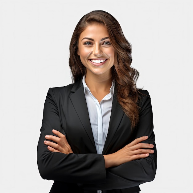 A happy business woman on transparent white background ultra realistic image ultra hd 8K