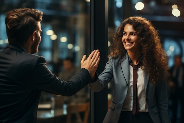 A happy business women doing hello