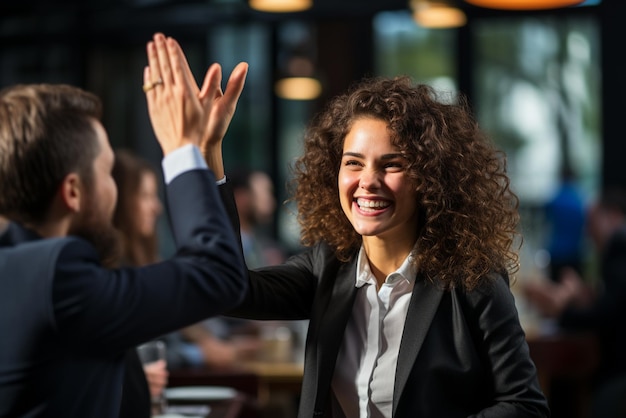 A happy business women doing hello