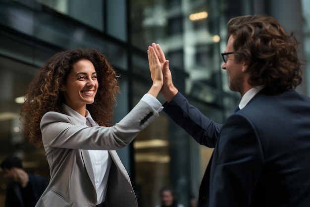 A happy business women doing hello