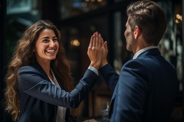 A happy business women doing hello