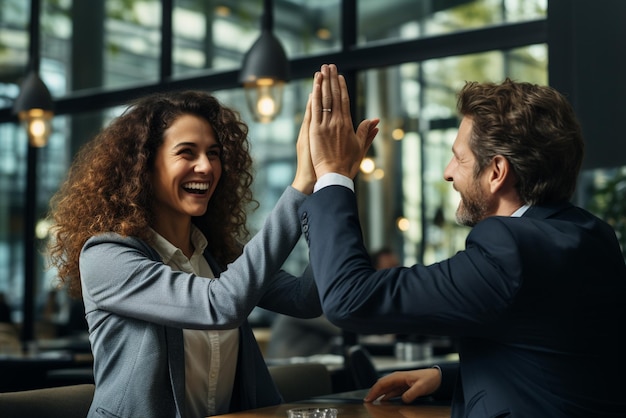 A happy business women doing hello