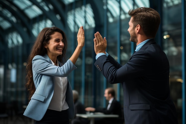 A happy business women doing hello