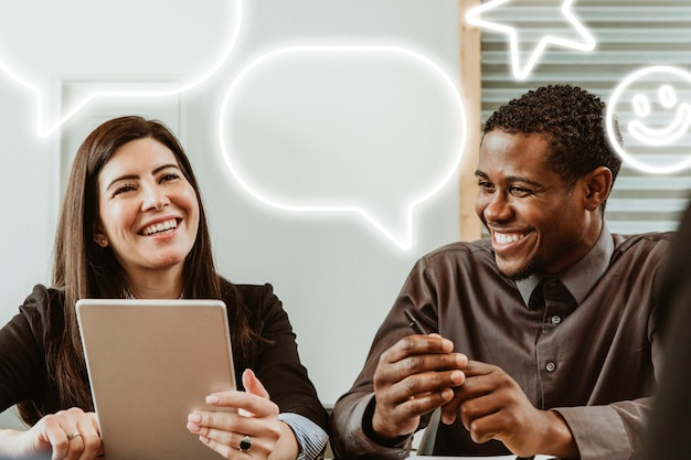 Happy businesspeople working in a meeting room