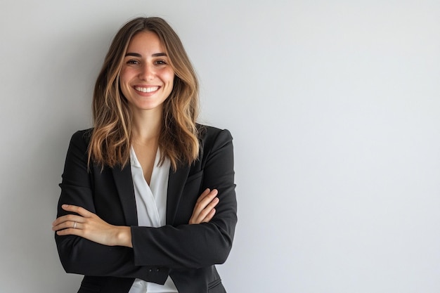 Photo a happy businesswoman standing confidently with he