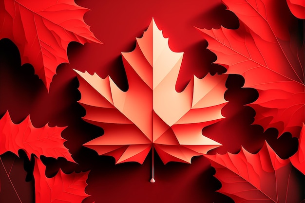 Happy Canada Day background with red maple leaf Generative AI