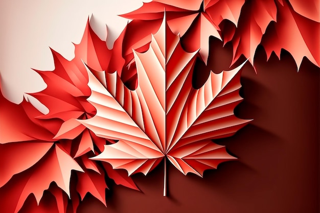 Happy Canada Day background with red maple leaf Generative AI