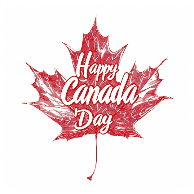 Happy Canada Day greeting card with calligraphy lettering and red maple leaves on white background