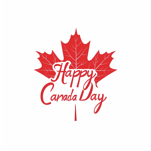 Happy Canada Day greeting card with calligraphy lettering and red maple leaves on white background