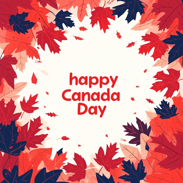 Happy Canada Day greeting card with calligraphy lettering and red maple leaves on white background