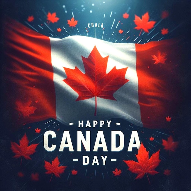 Happy Canada day poster template with Canadian flag