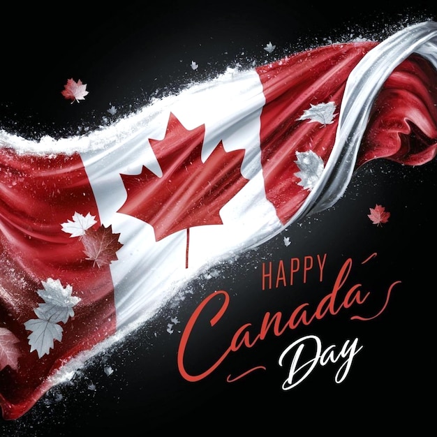 Photo happy canada day poster template with canadian flag