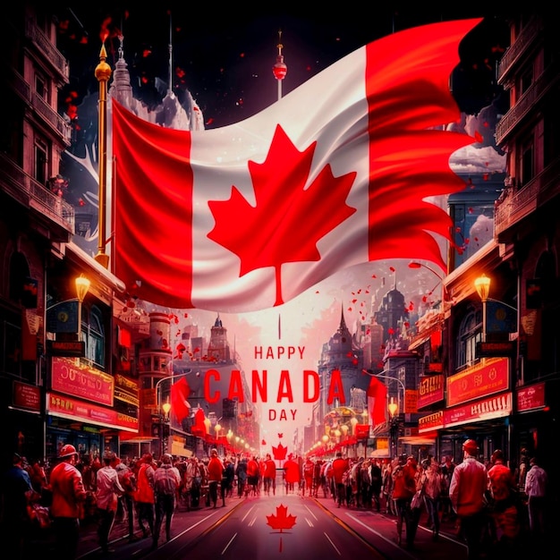 Happy Canada day poster template with canadian flag