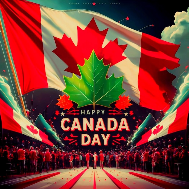 Happy Canada day poster template with canadian flag