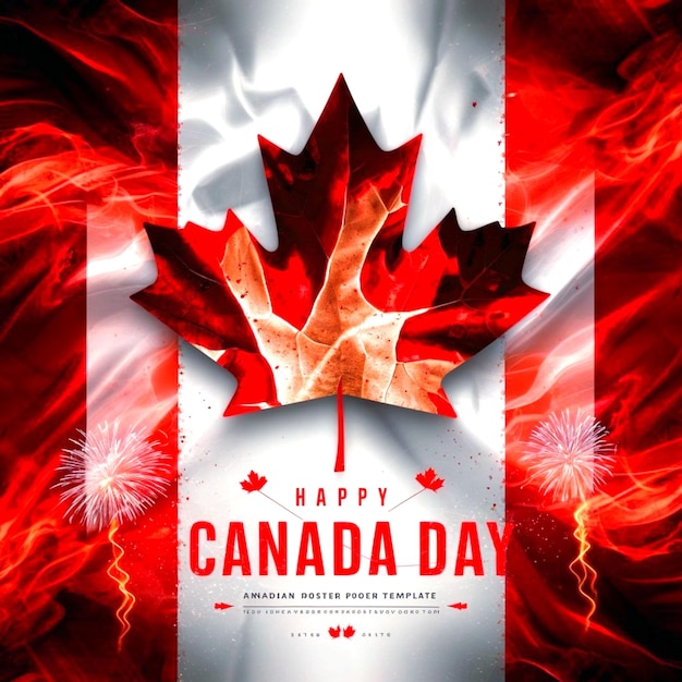 Happy Canada day poster template with canadian flag