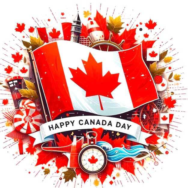 Happy Canada day poster template with canadian flag