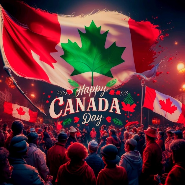 Happy Canada day poster template with Canadian flag