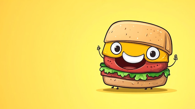 A happy cartoon burger with a big smile gives a thumbs up