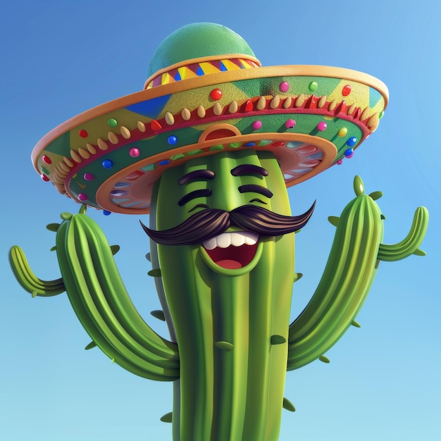 Happy cartoon cactus with mexican sombrero Cinco De Mayo