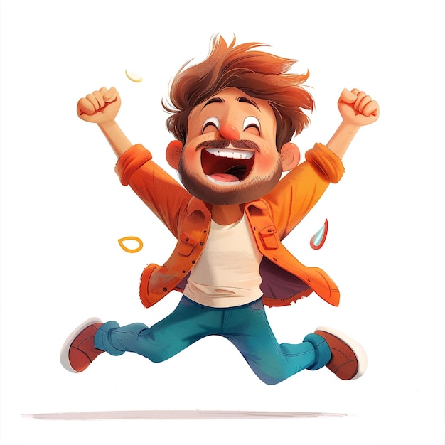 Photo happy cartoon character jumping with excitement in a playful setting