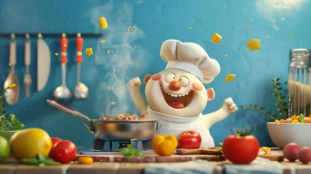 Photo a happy cartoon chef is cooking in the kitchen