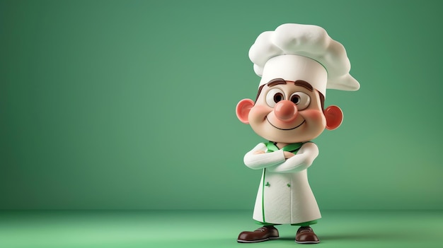 A happy cartoon chef stands with his arms crossed