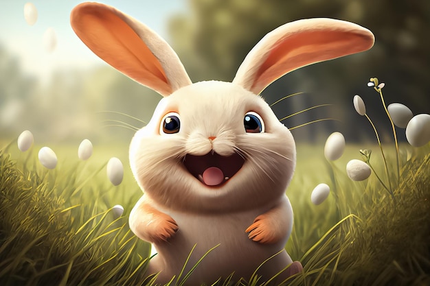 Happy cartoon easter rabbit