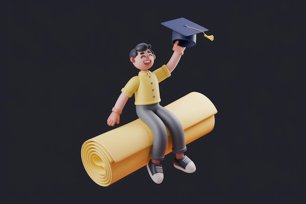 Photo a happy cartoon graduate celebrating with a diploma and cap