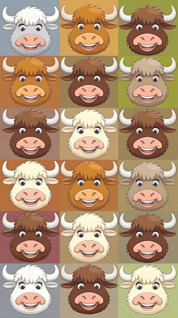 Photo happy cartoon yak faces