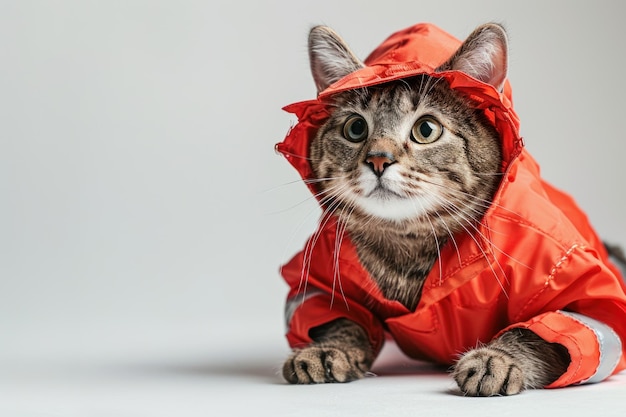 Photo happy cat wearing lifeguard costumes studio lighting isolated on white background stock photographic style