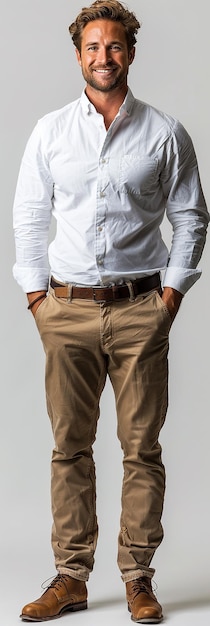 Happy Caucasian Man in Office Attire Full Body Shot