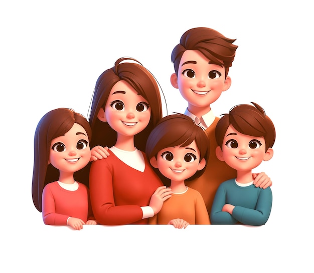 Happy cheerful family 3d style cartoon characters isolated background