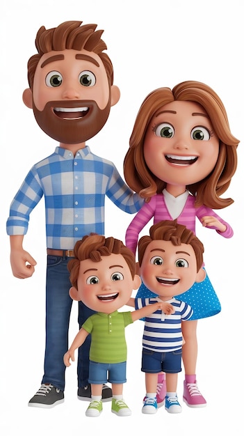 Photo happy cheerful family 3d style cartoon characters isolated background