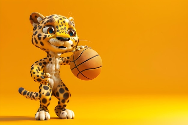 Happy Cheetah in Action Playing Basketball with a Cheerful Grin