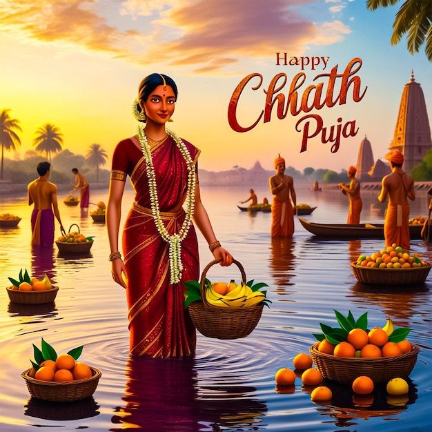 Happy Chhath puja festival social media post banner