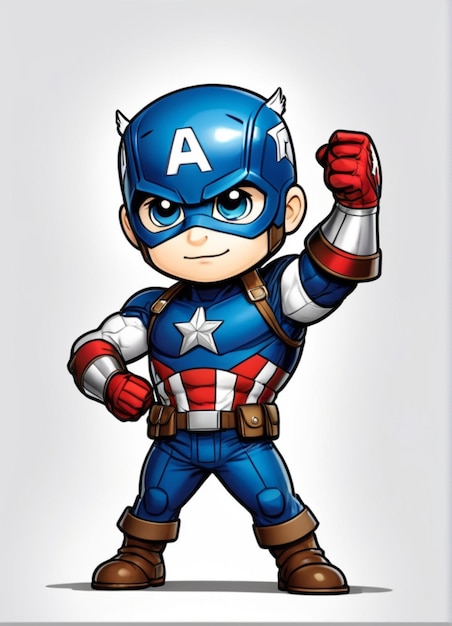 Happy Chibi Marvel Captain America on White Background PNG Illustration