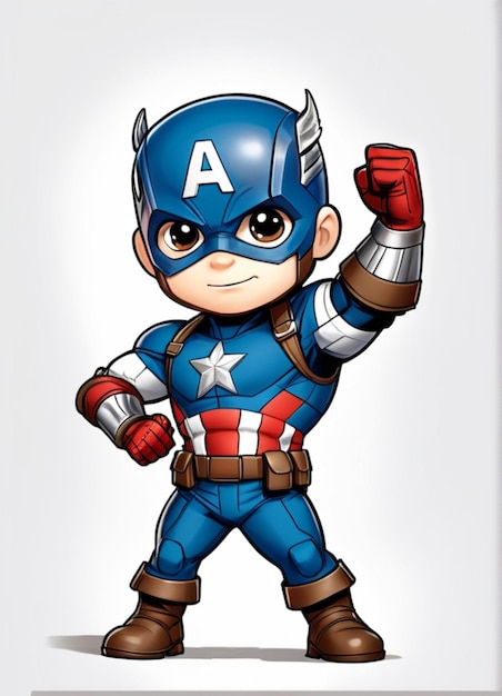 Happy Chibi Marvel Captain America on White Background PNG Illustration