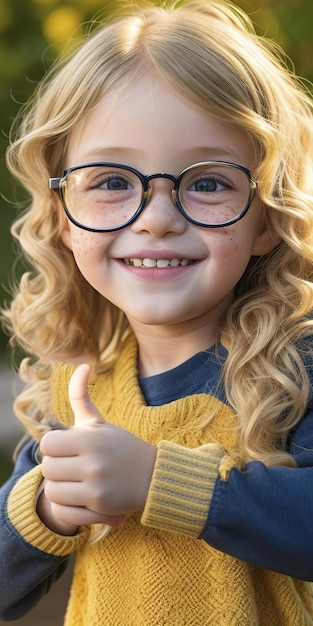 happy child making thumbs up sign with hand