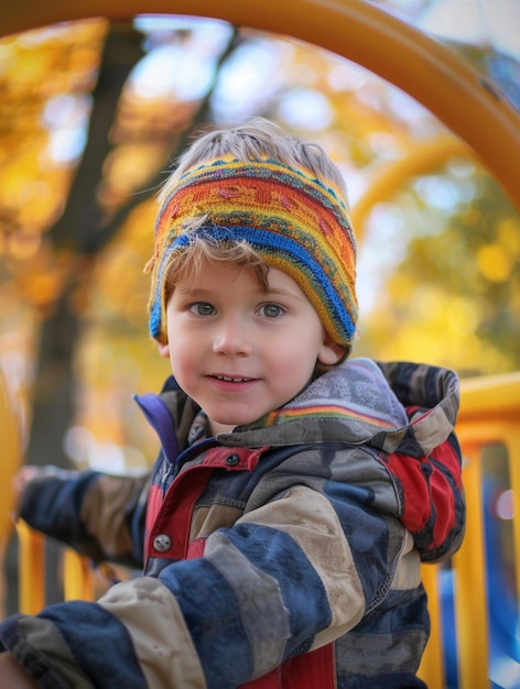 Happy Child Playing Outdoors in Autumn Park