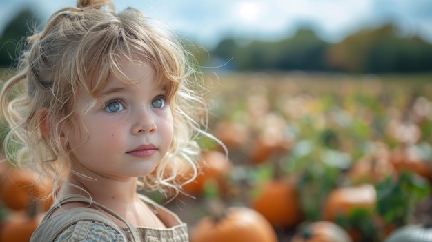 Happy Child Selecting Pumpkins in Sunny Pumpkin Patch Joyful Photography Moment with Nikon D750