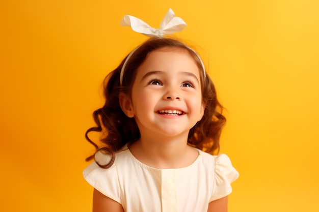 Happy child on a yellow background Joyful baby AI Generated