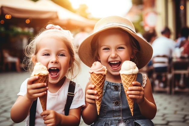 Happy Children Enjoying Ice Cream Cones at the Park