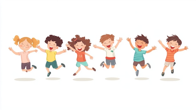 Happy Children Playing in Action Poses Vector Illustration