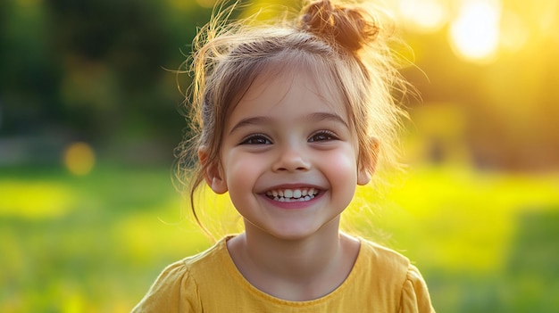 Happy children playing in the park with bright lights