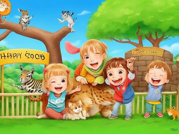 Happy Children And Wilds Background Wallpapers At The Zoo Ai Generated