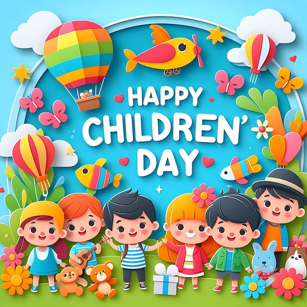 Happy childrens day for children celebration illustration Childrens Day Paper Art