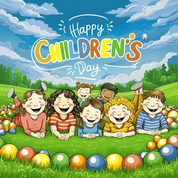 Happy Childrens Day Hand Draw Illustration