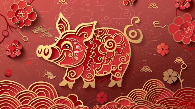 Happy Chinese New Year 2019 year of the pig paper cut style Chinese characters mean Happy New Year