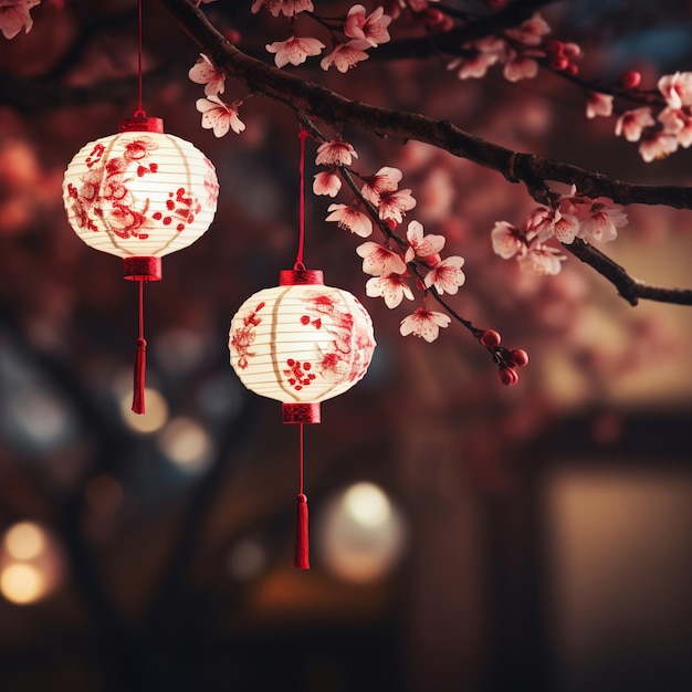 Happy Chinese new year banner background celebration with Chinese new year chinese lanterns tradit