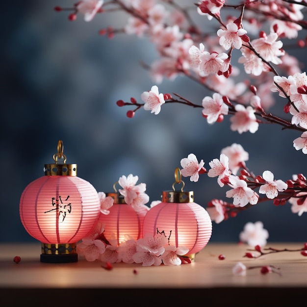 Happy Chinese new year banner background celebration with Chinese new year chinese lanterns tradit